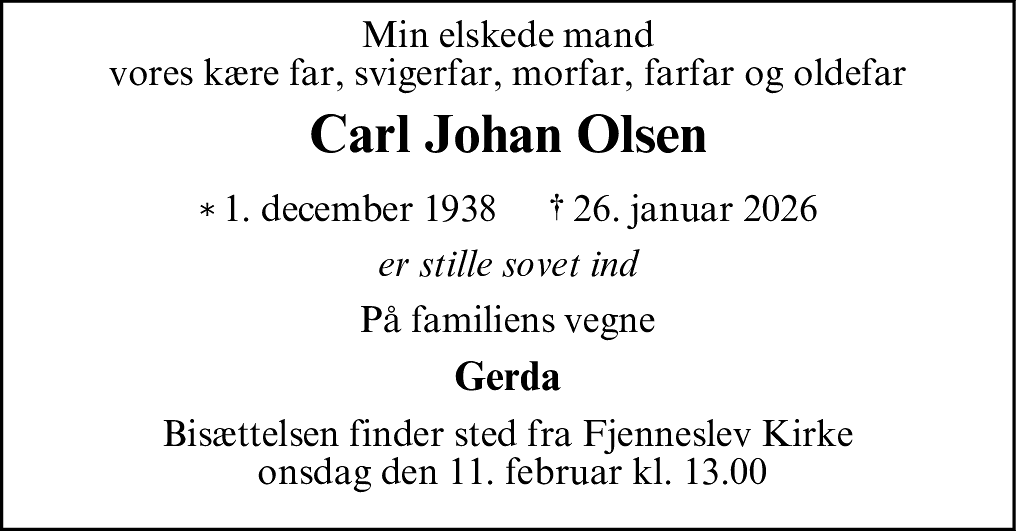 Dødsannonce for Karl Johan Olsen