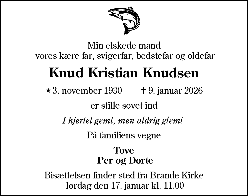 Dødsannonce for Knud Kristian Knudsen