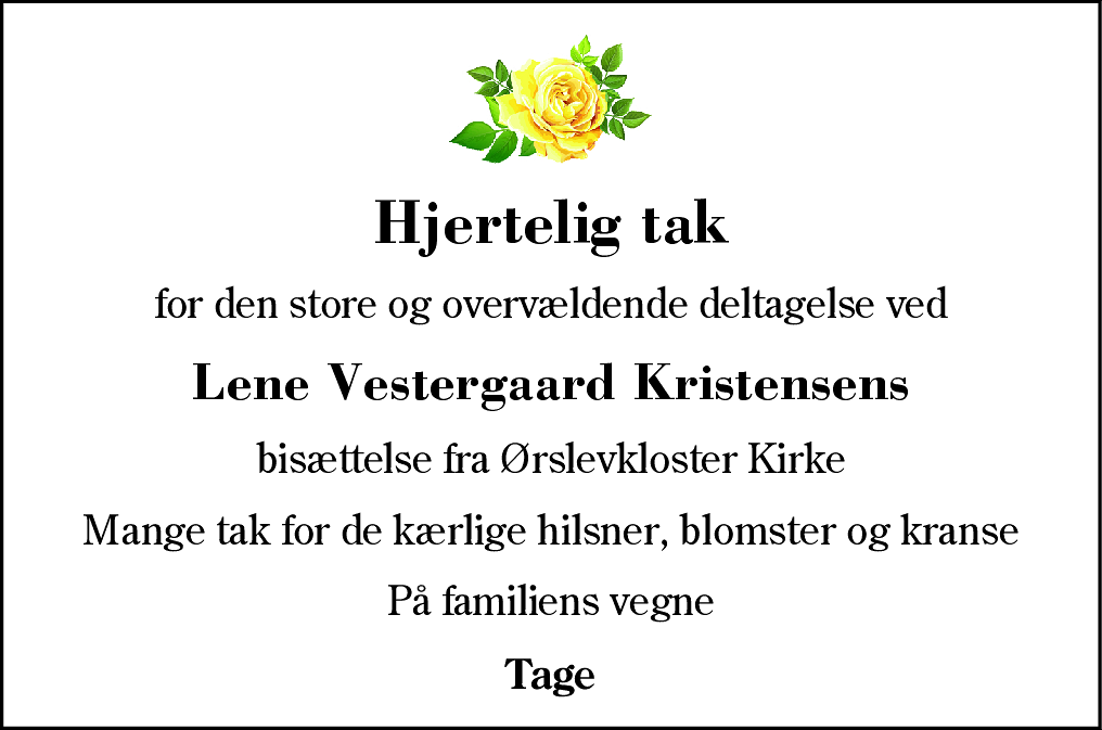 Dødsannonce for Lene Vestergaard Kristensen