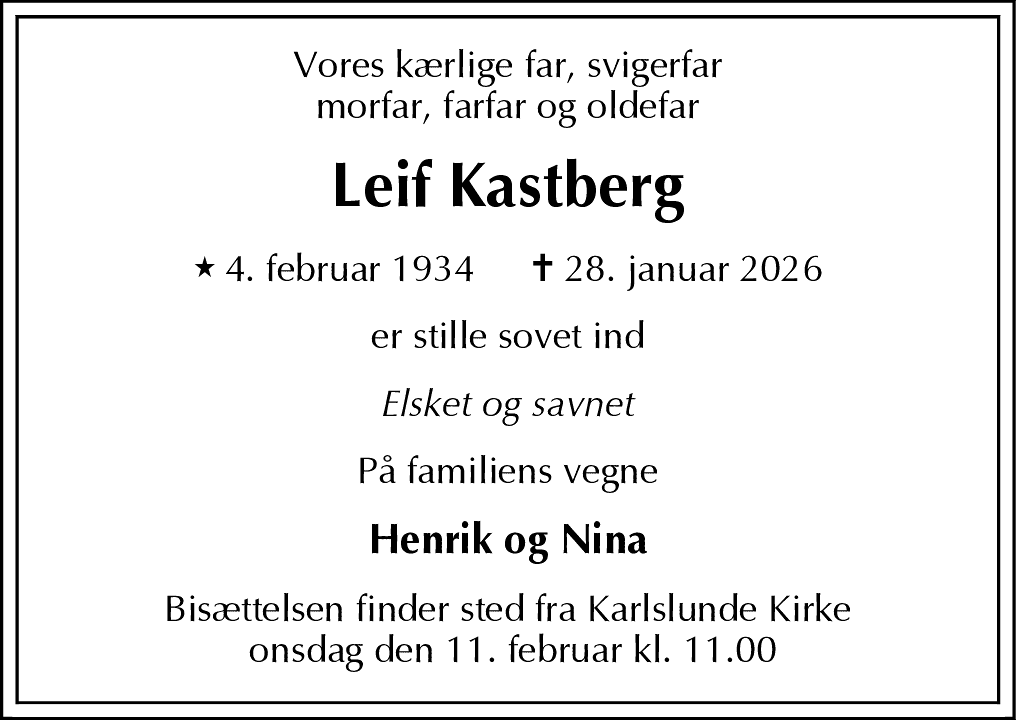 Dødsannonce for Leif Kastberg