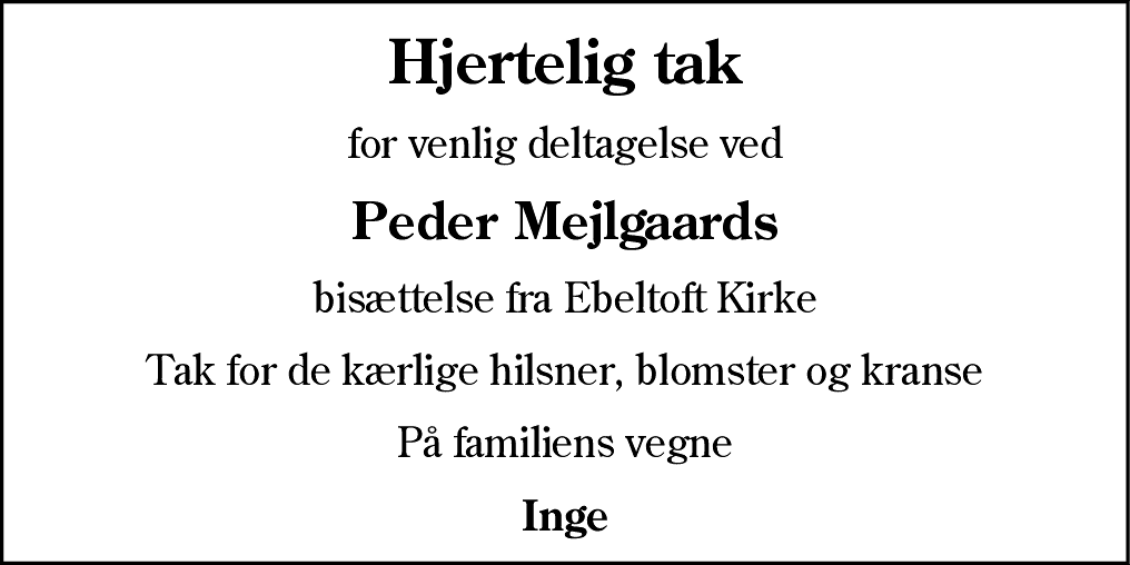 Dødsannonce for Peder Mejlgaard Christensen