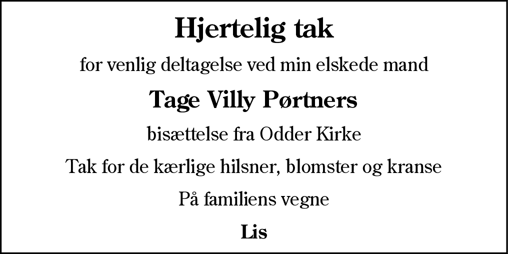 Dødsannonce for Tage Villy Pørtner