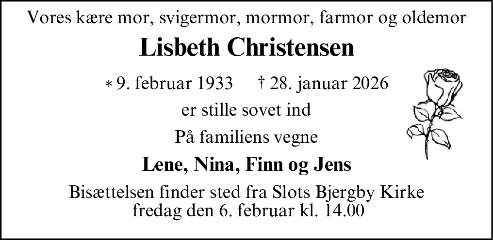 Dødsannonce for Lisbeth Christensen