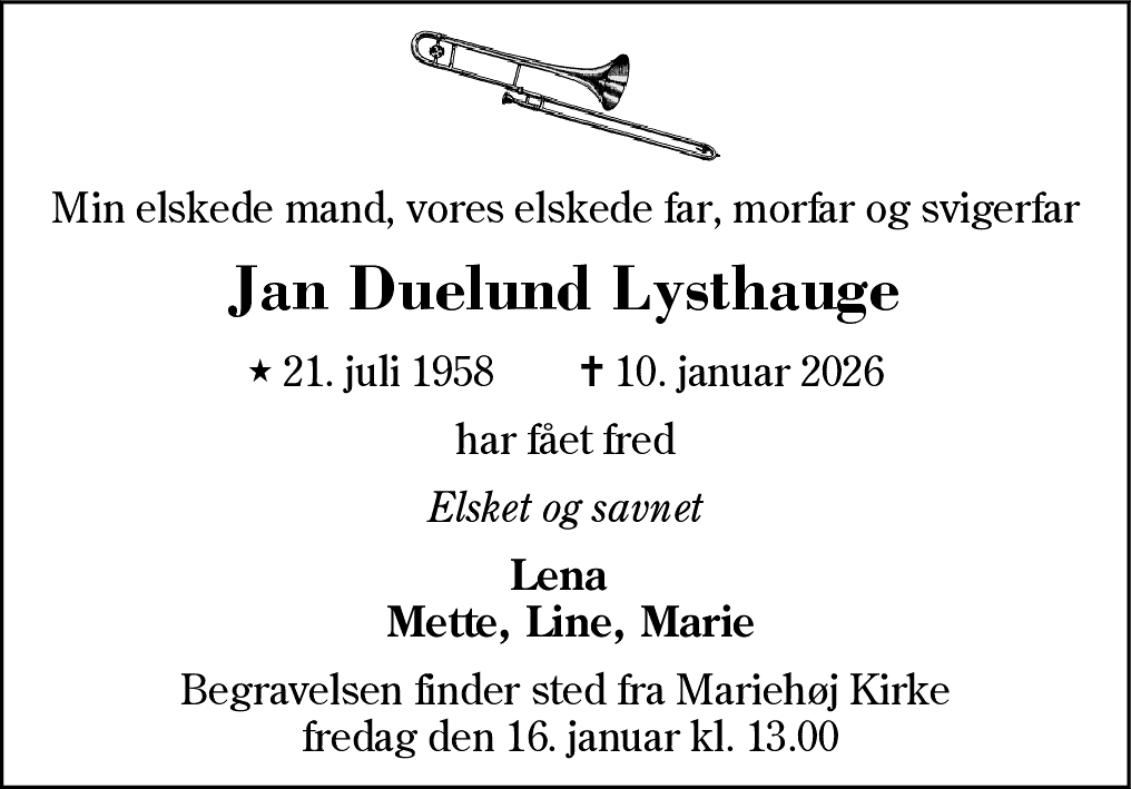 Dødsannonce for Jan Duelund Lysthauge