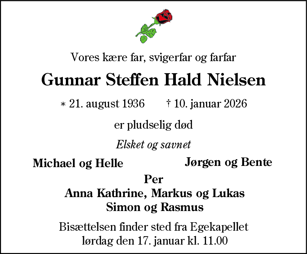 Dødsannonce for Gunnar Steffen Hald Nielsen