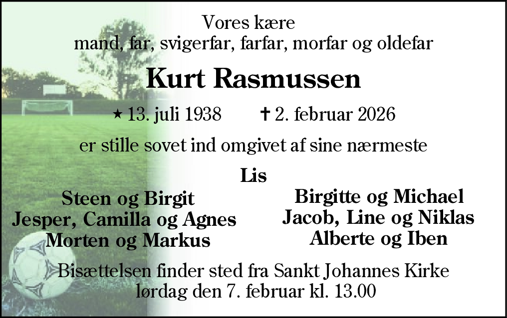 Dødsannonce for Kurt Rasmussen
