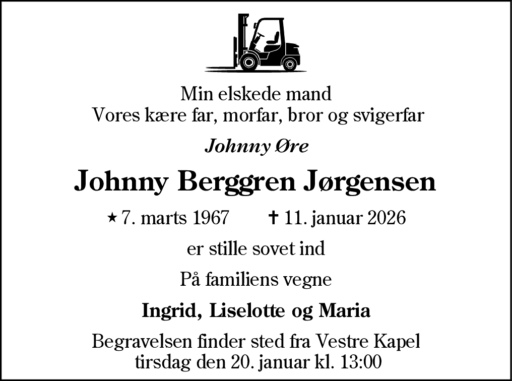 Dødsannonce for Johnny Berggren Jørgensen