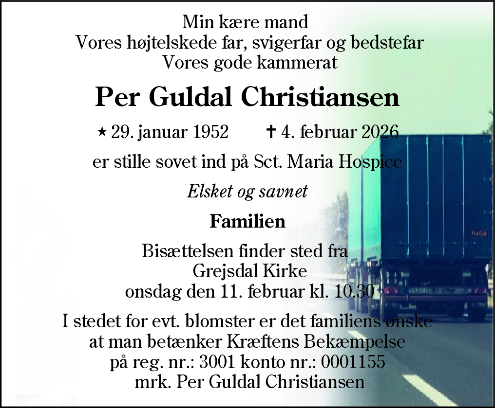 Dødsannonce for Per Guldal Christiansen