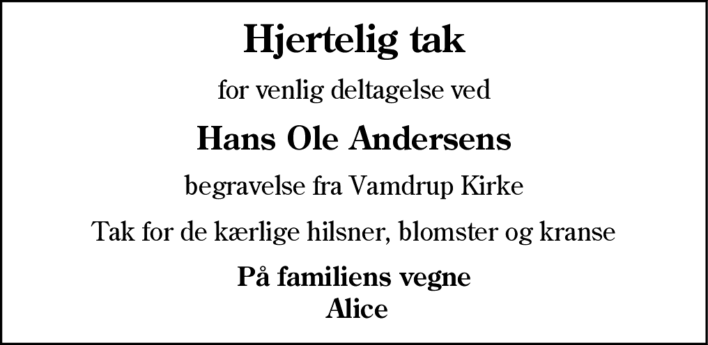 Dødsannonce for Hans Ole Andersen