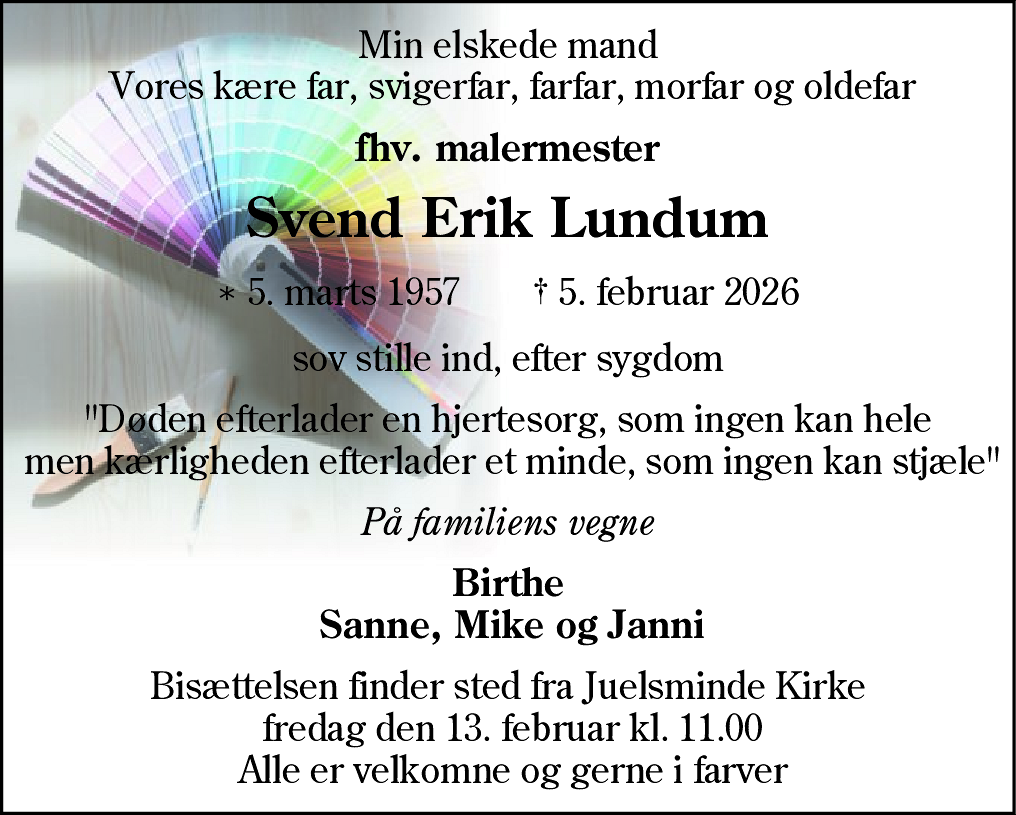 Dødsannonce for Svend Erik Lundum