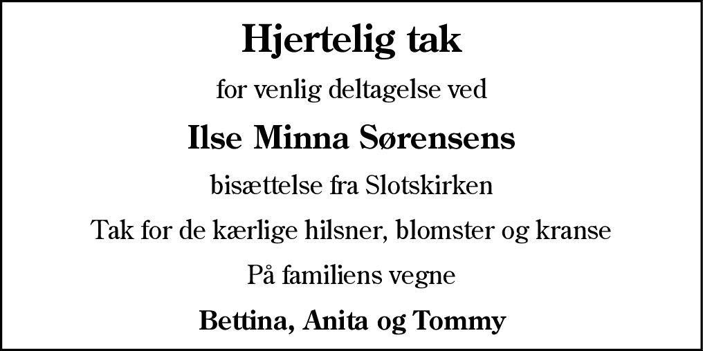 Dødsannonce for Ilse Minna Sørensen