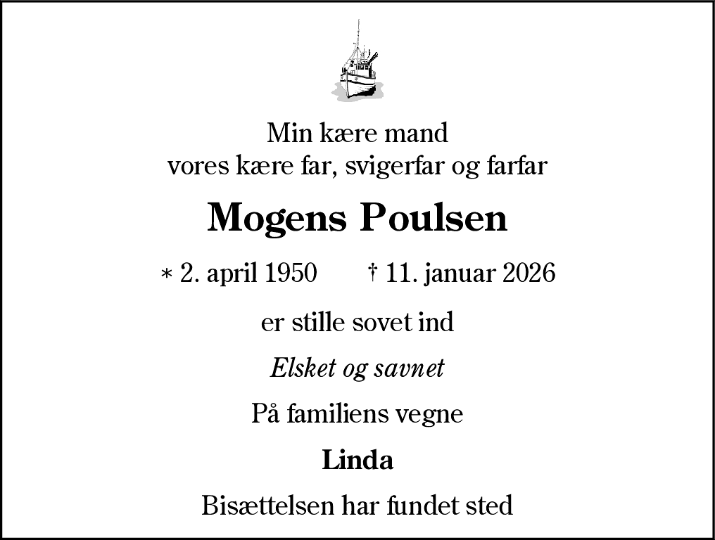 Dødsannonce for Mogens Poulsen