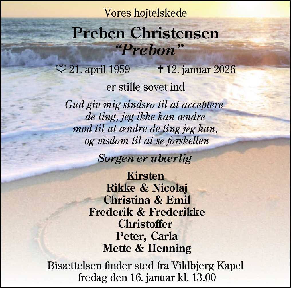 Dødsannonce for Preben Christensen