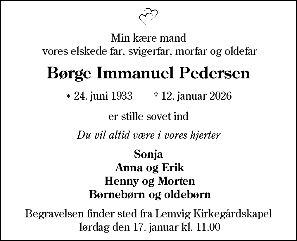Dødsannonce for Børge Immanuel Pedersen