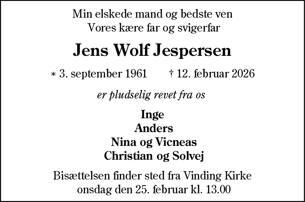 Dødsannonce for Jens Wolf Jespersen