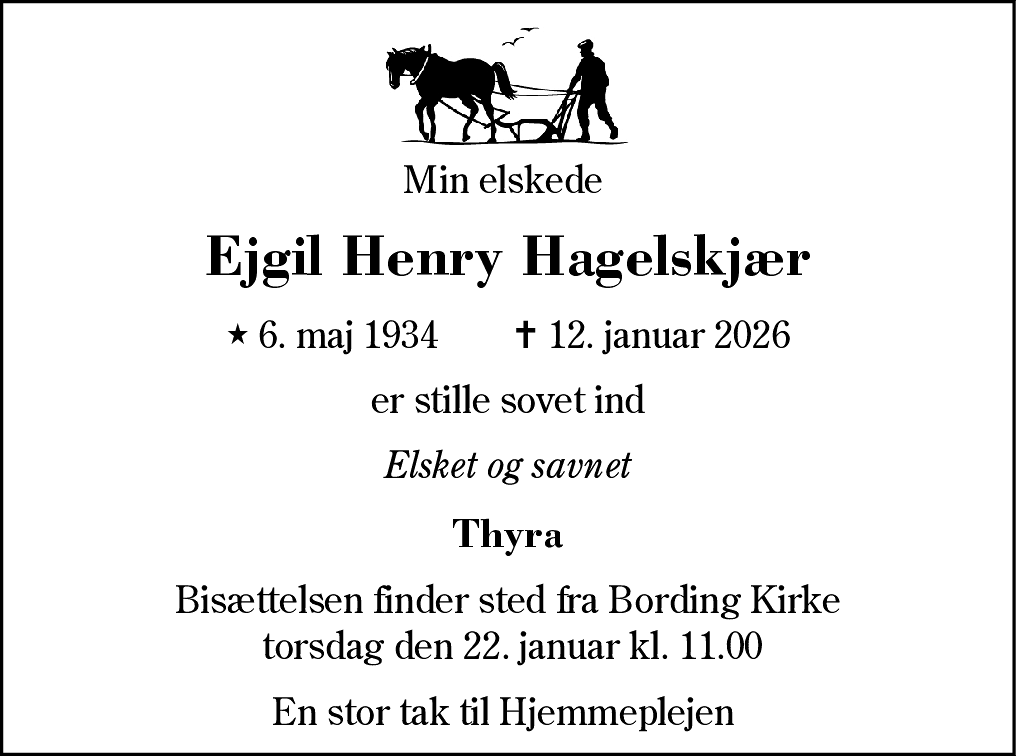 Dødsannonce for Ejgil Henry Hagelskjær
