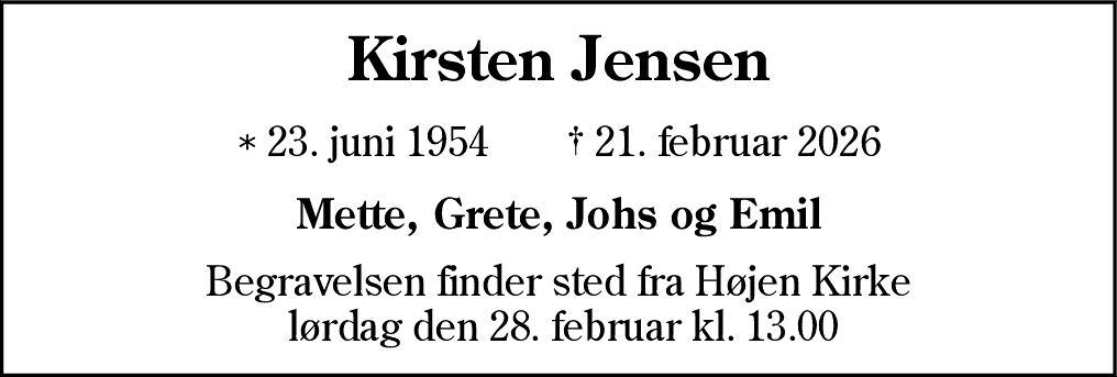 Dødsannonce for Kirsten Kaas Jensen