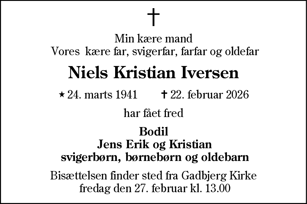 Dødsannonce for Niels Kristian Iversen