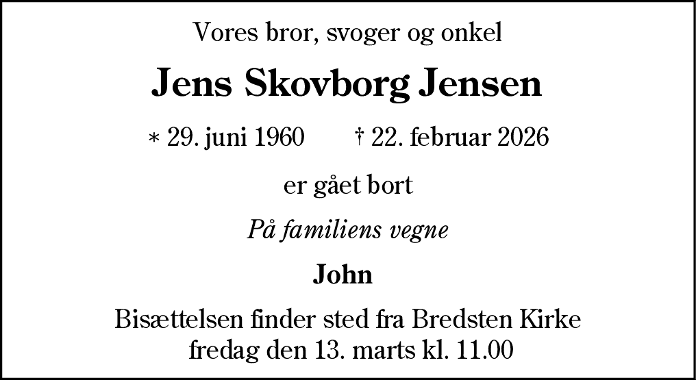Dødsannonce for Jens Skovborg Jensen