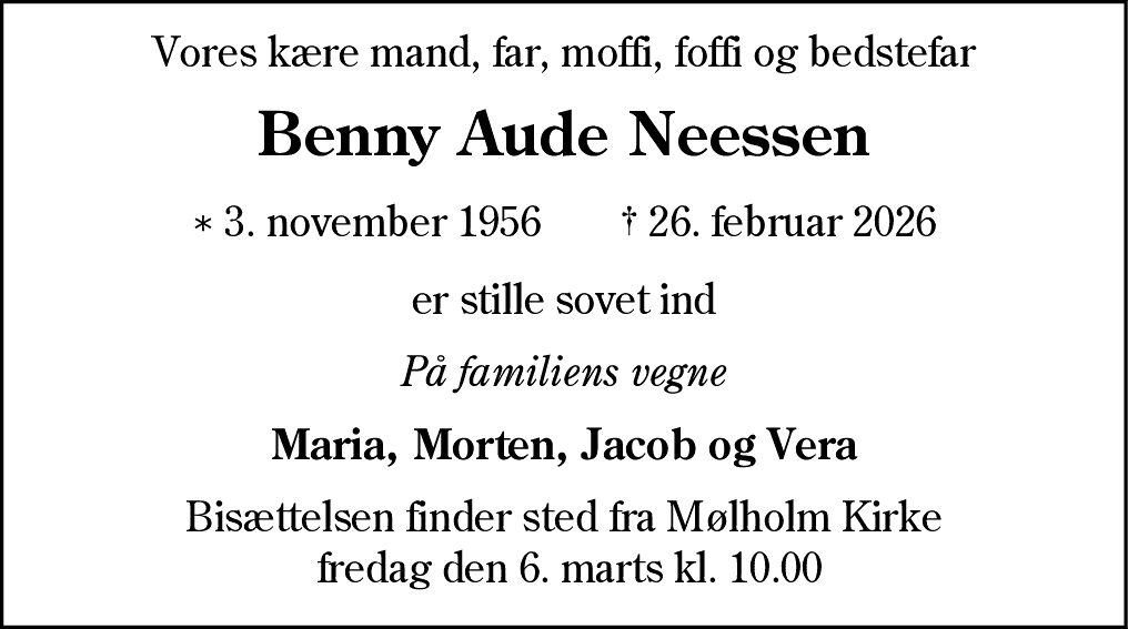 Dødsannonce for Benny Aude Neessen