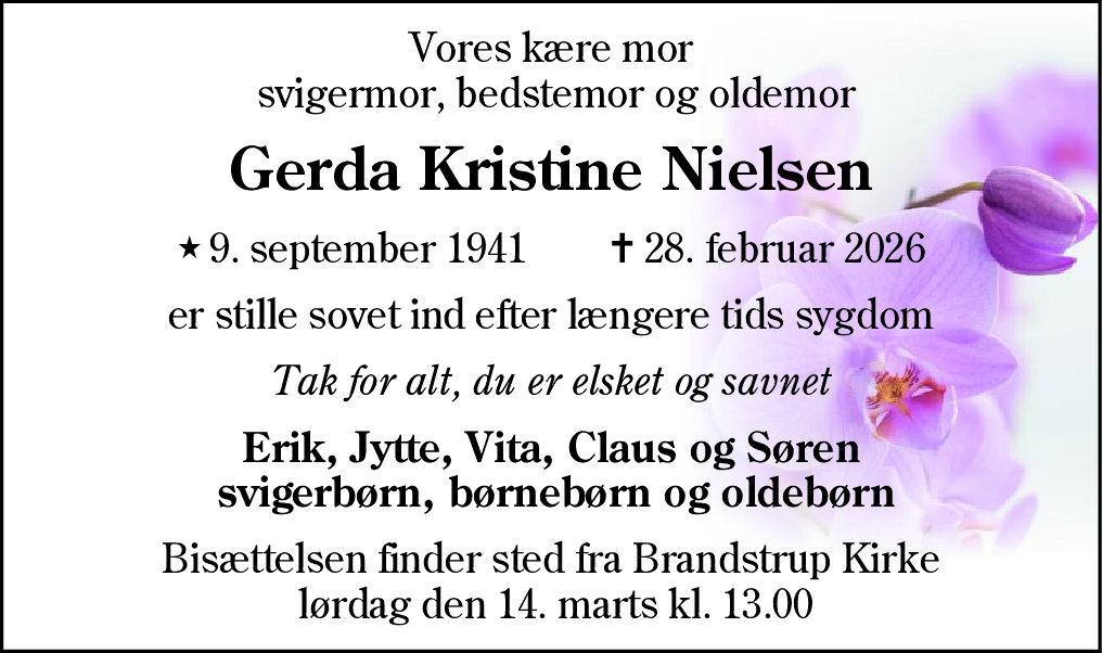 Dødsannonce for Gerda Kristine Nielsen