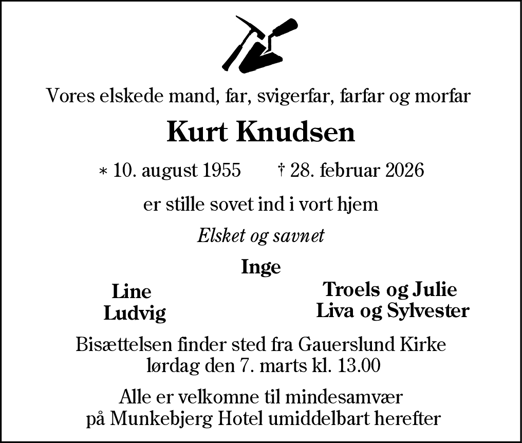 Dødsannonce for Kurt Knudsen