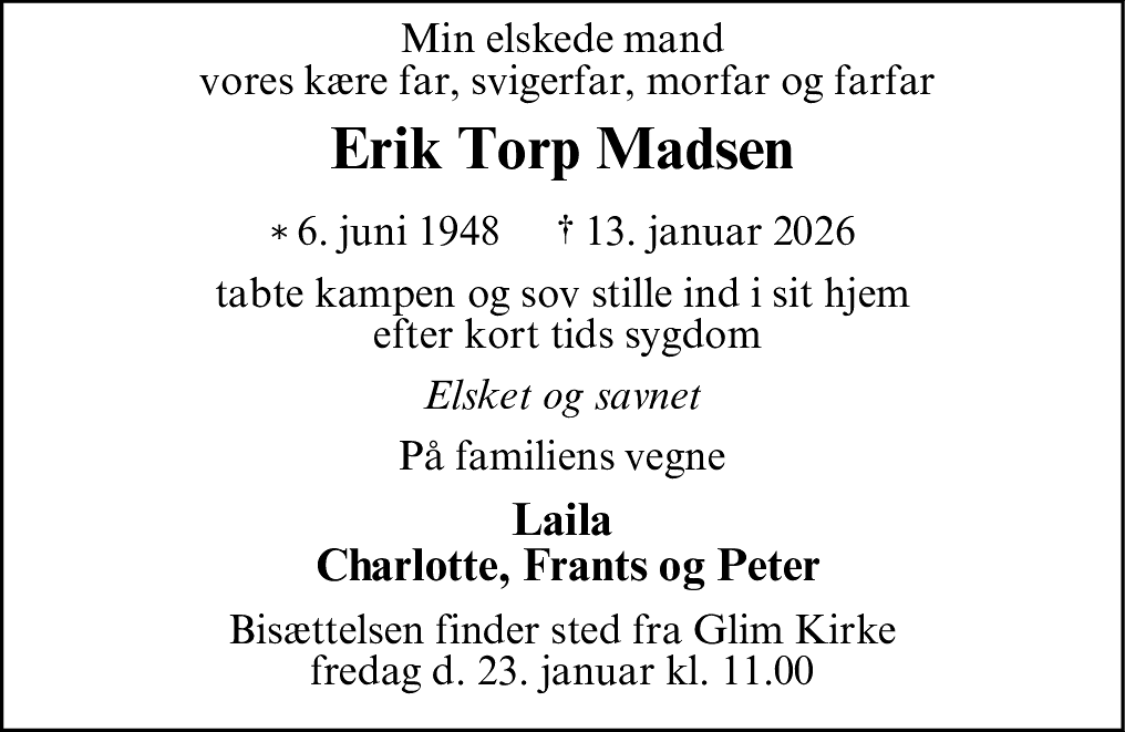 Dødsannonce for Erik Torp Madsen