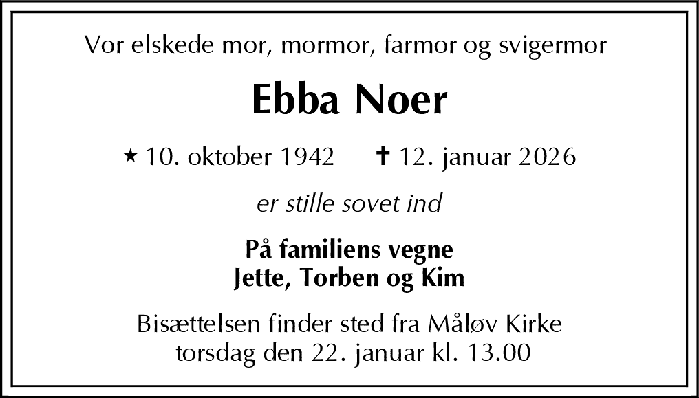 Dødsannonce for Ruth Ebba Noer