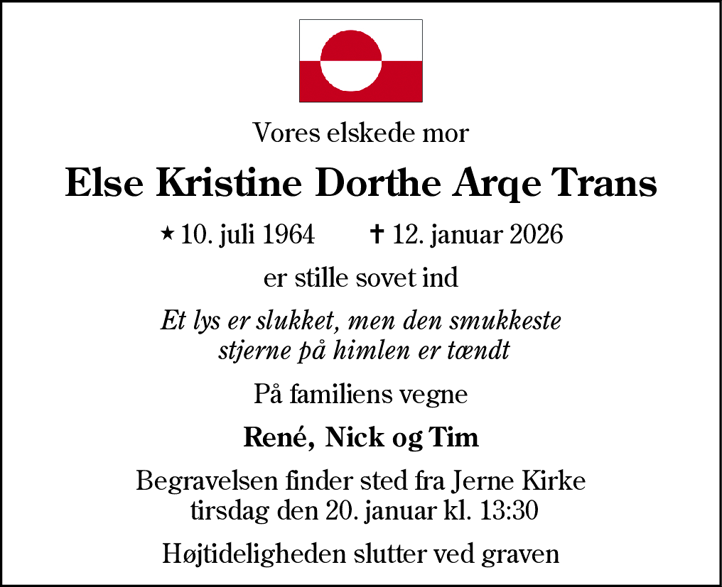 Dødsannonce for Else Kristine Dorthe Trans