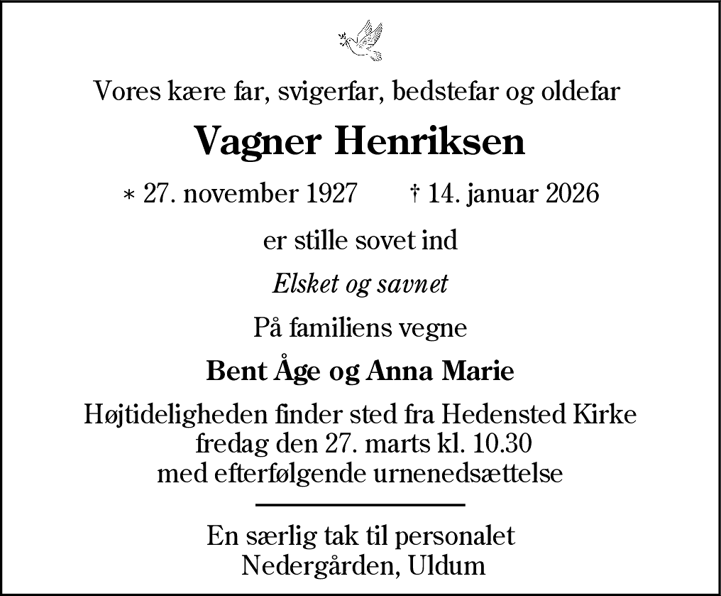 Dødsannonce for Vagner Henriksen