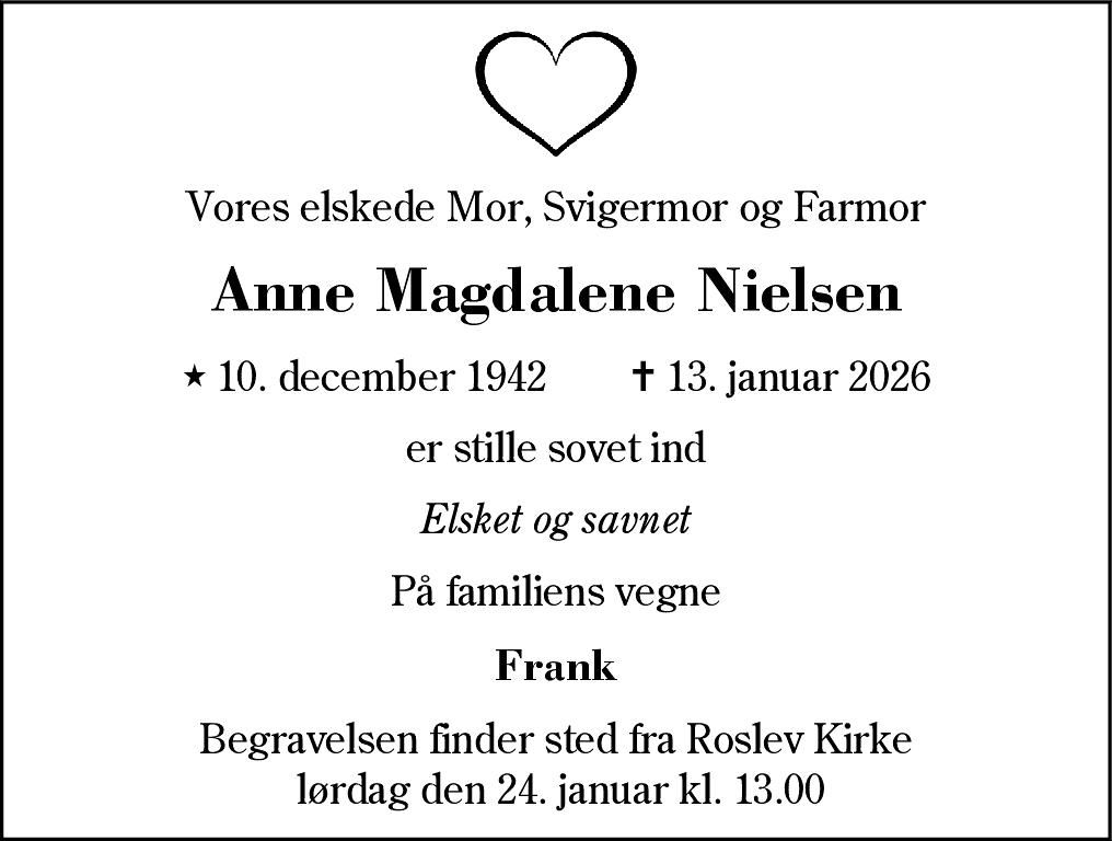 Dødsannonce for Anne Magdalene Nielsen