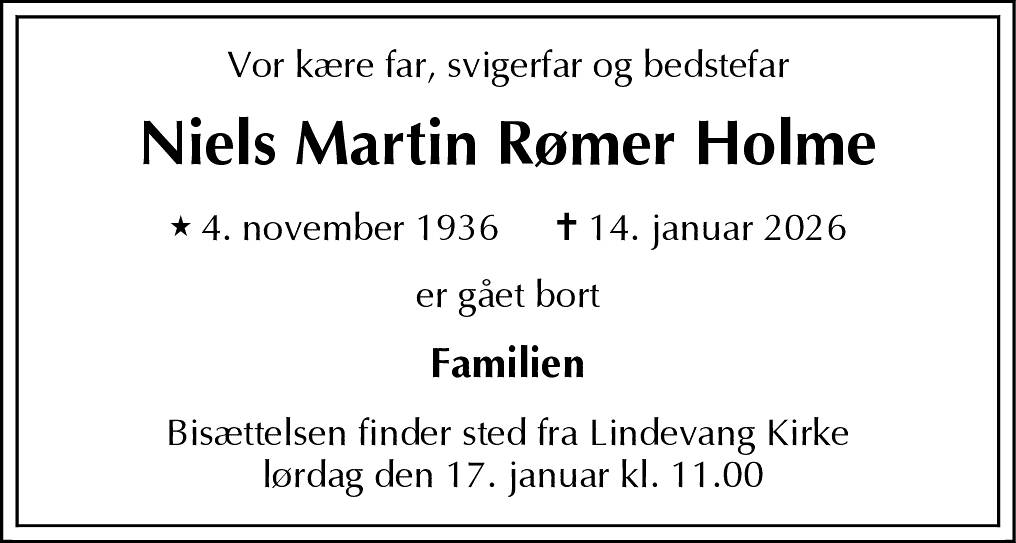 Dødsannonce for Niels Martin Rømer Holme