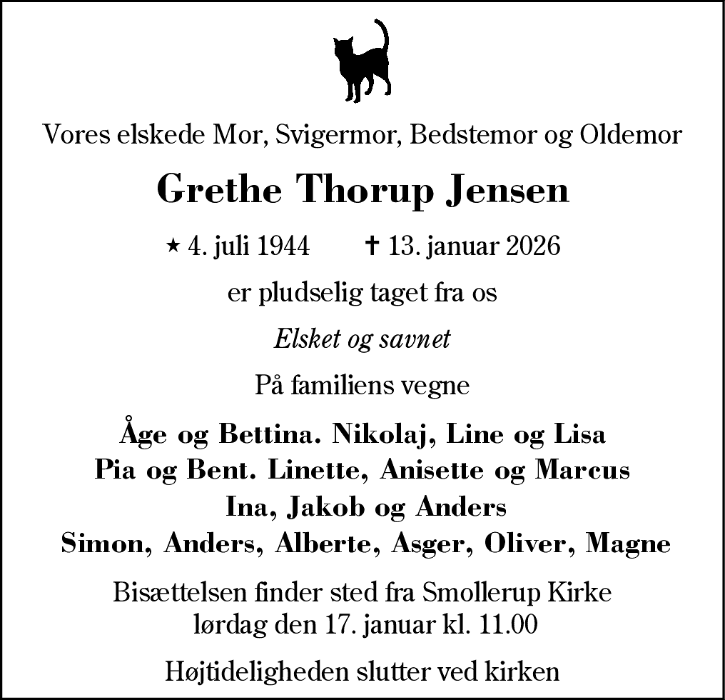 Dødsannonce for Grethe Thorup Jensen
