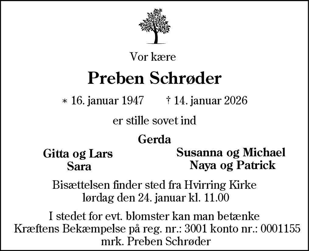 Dødsannonce for Preben Schrøder