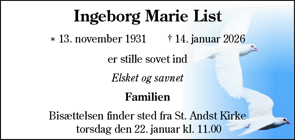 Dødsannonce for Ingeborg Marie List