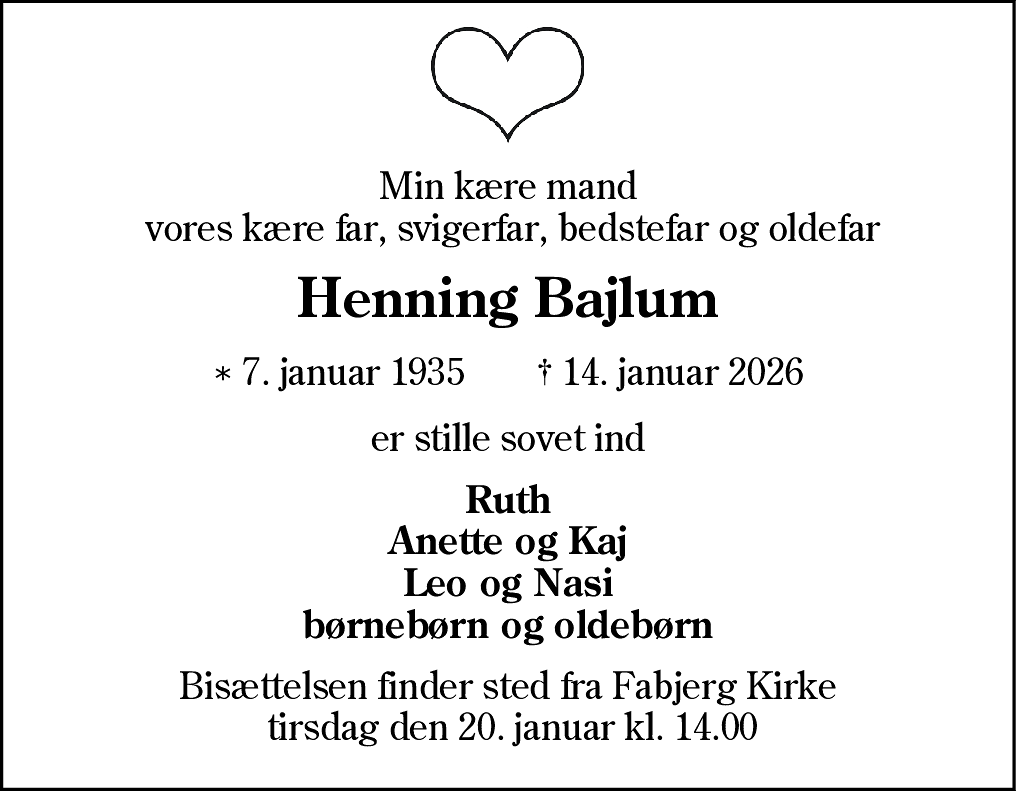 Dødsannonce for Henning Bajlum