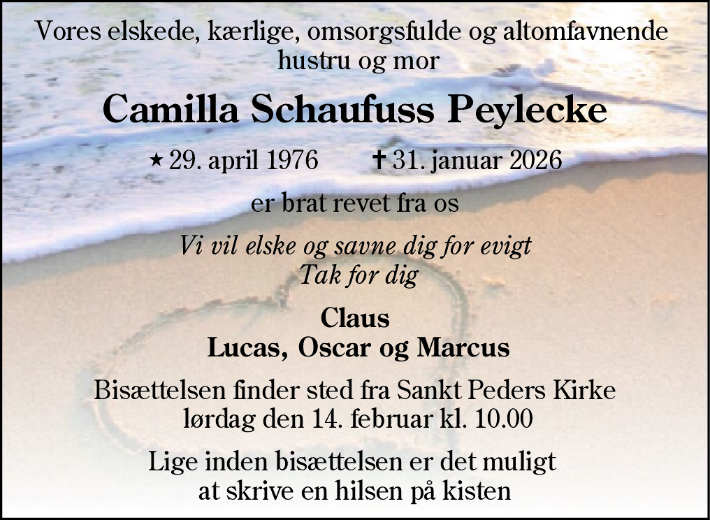 Dødsannonce for Camilla Schaufuss Peylecke