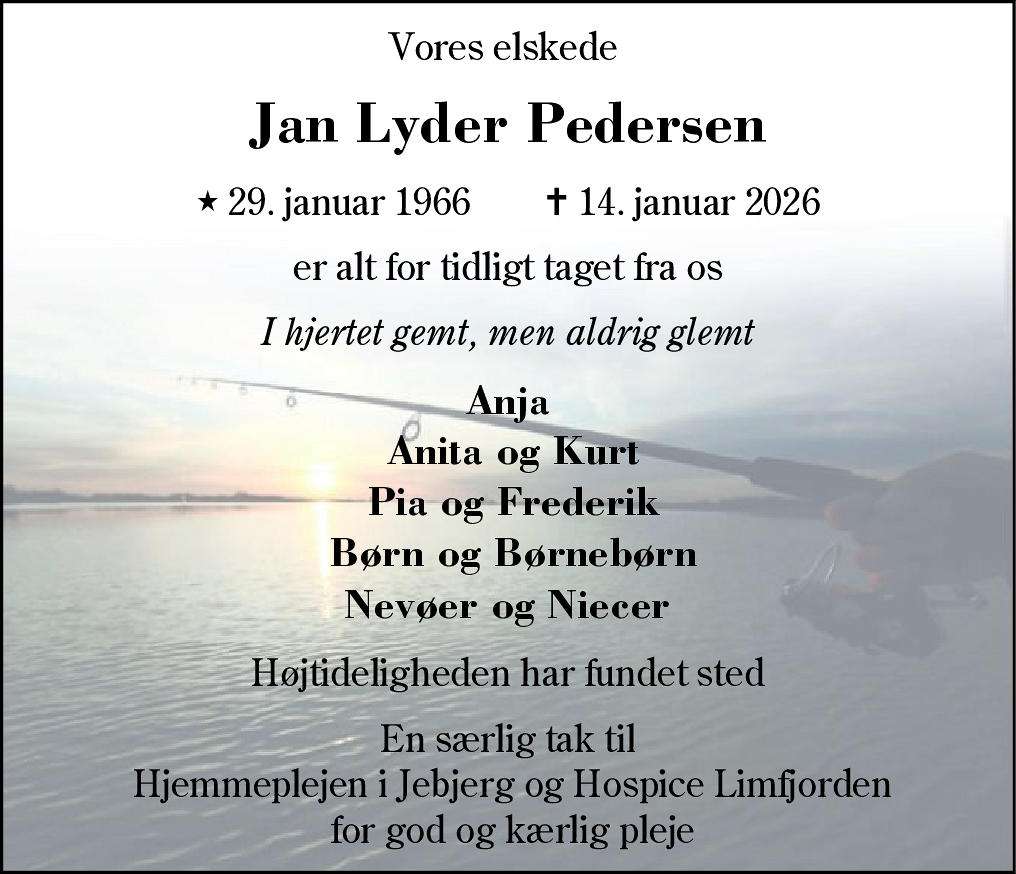 Dødsannonce for Jan Lyder Pedersen