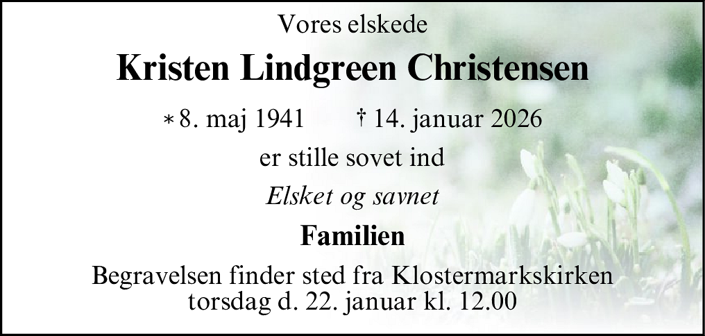 Dødsannonce for Kristen Lindgreen Christensen