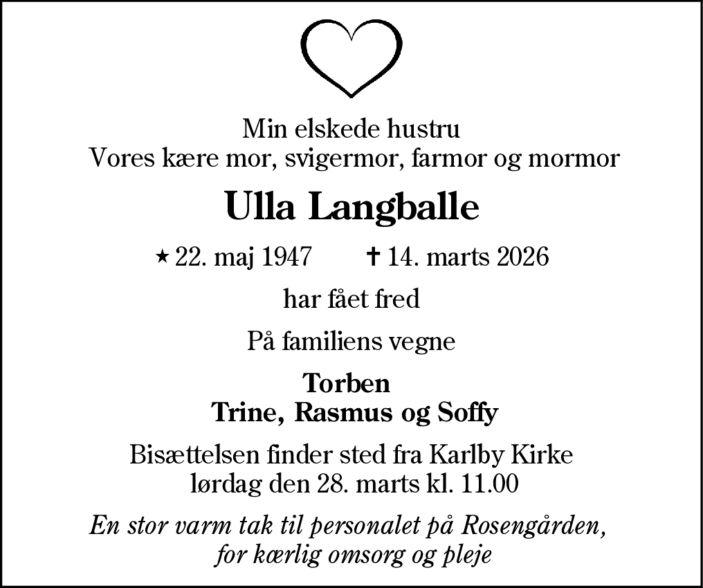 Dødsannonce for Ulla Langballe