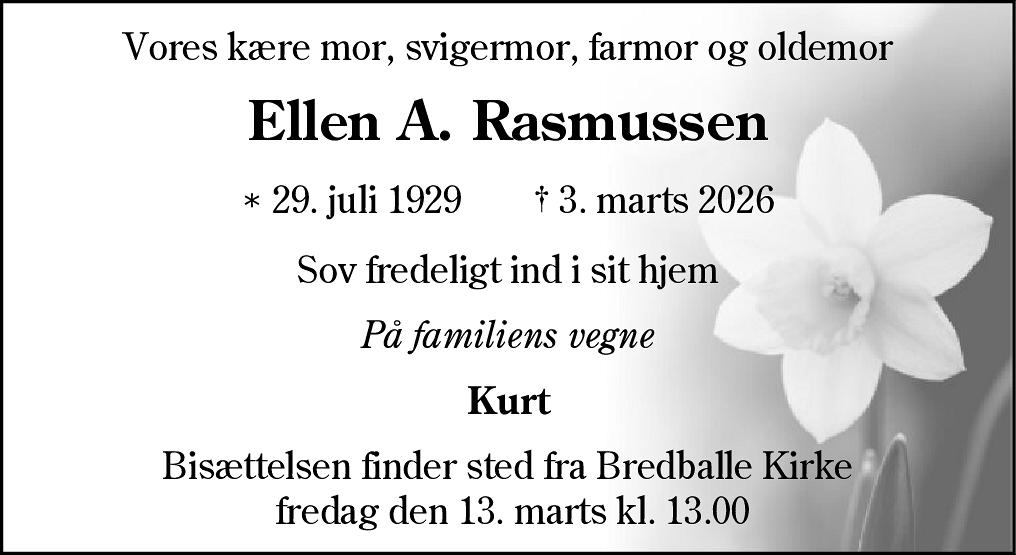 Dødsannonce for Ellen Agnethe Rasmussen