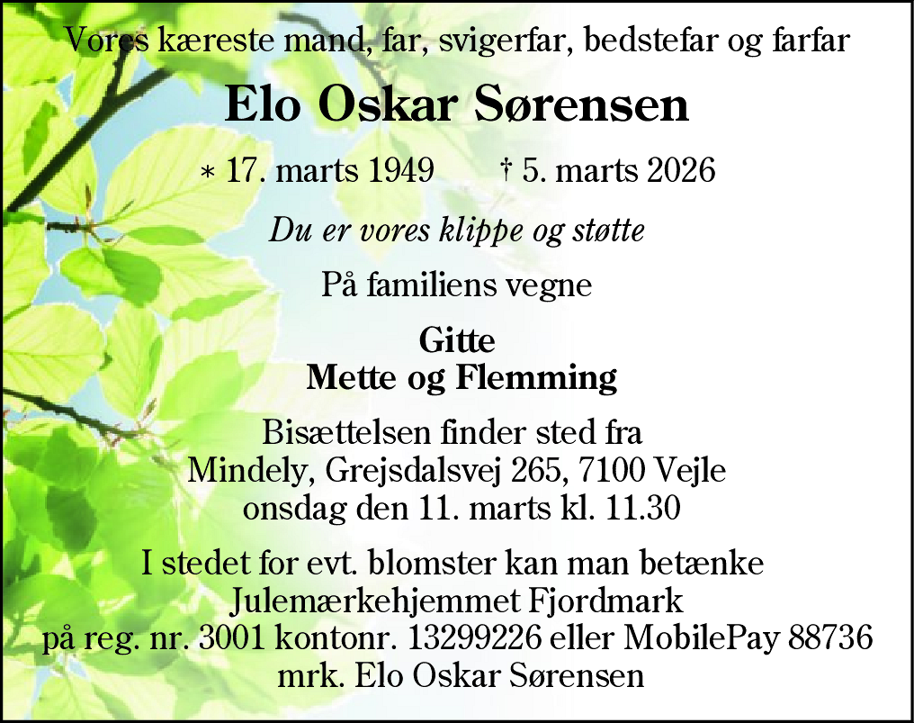 Dødsannonce for Elo Oskar Sørensen