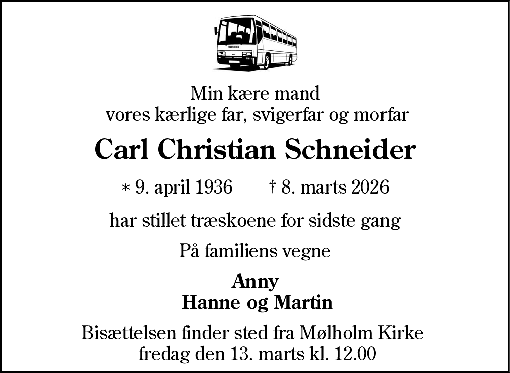 Dødsannonce for Carl Christian Schneider