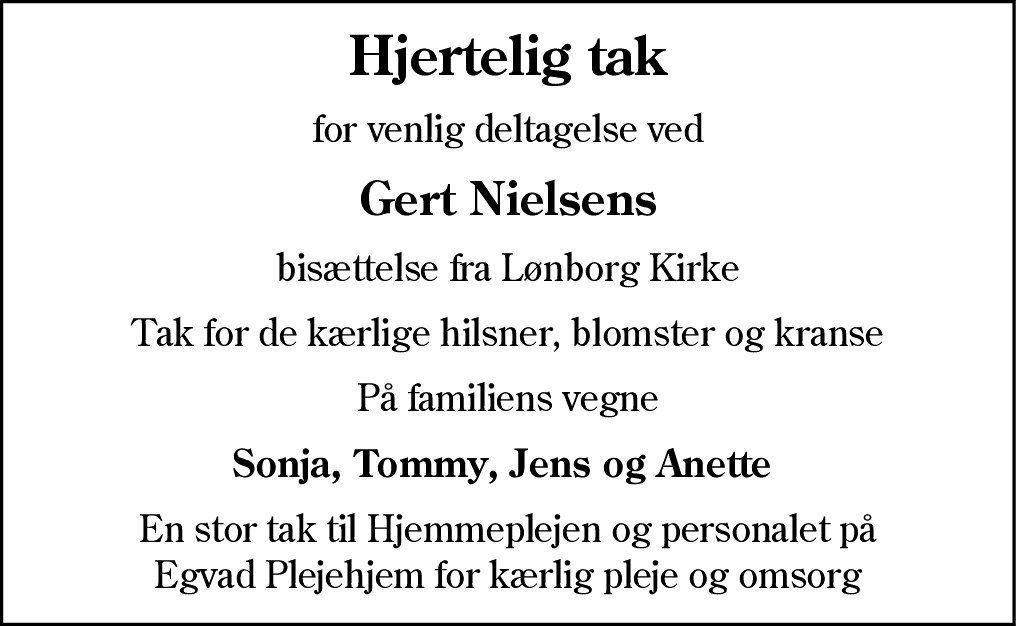 Dødsannonce for Gert Nielsen