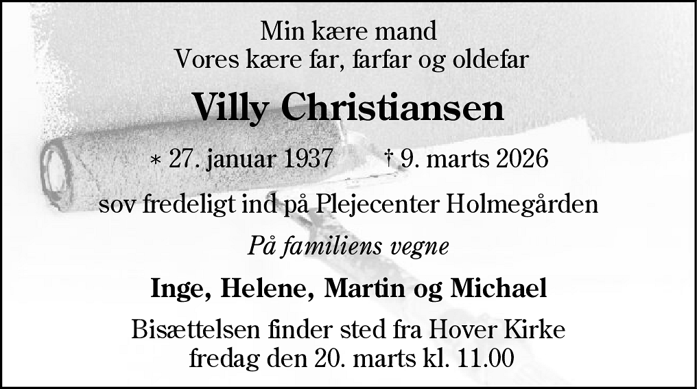 Dødsannonce for Villy Christiansen