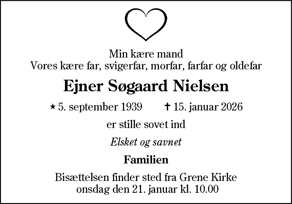 Dødsannonce for Ejner Søgaard Nielsen