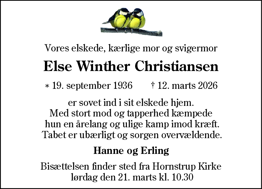 Dødsannonce for Else Winther Christiansen