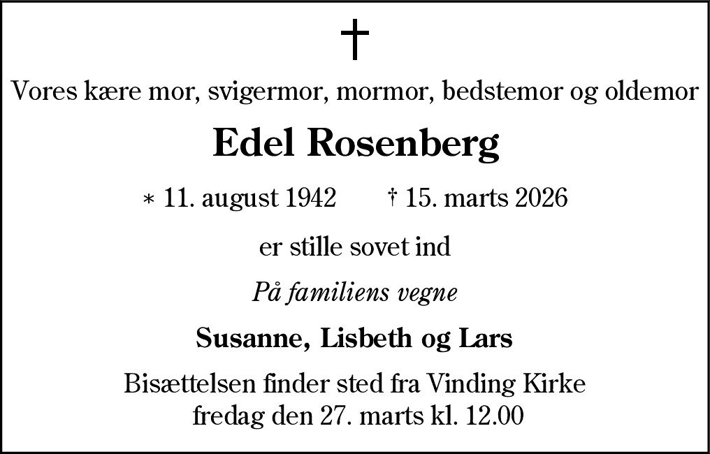 Dødsannonce for Edel Rosenberg