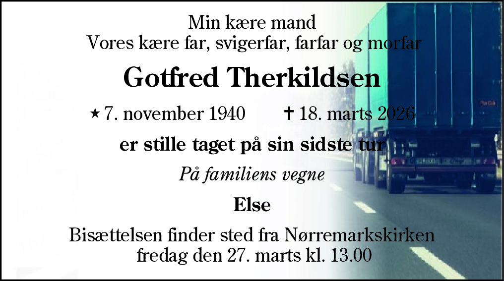 Dødsannonce for Gotfred Therkildsen
