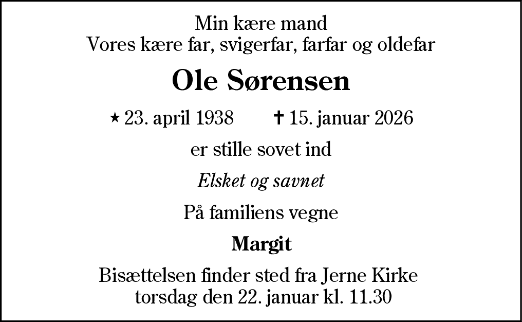 Dødsannonce for Ole Sørensen